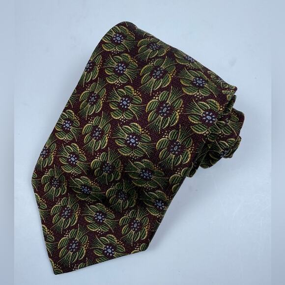 Robert Talbot 100% Silk Extra Long Floral Patterned Tie in Green and Brown - Picture 1 of 7